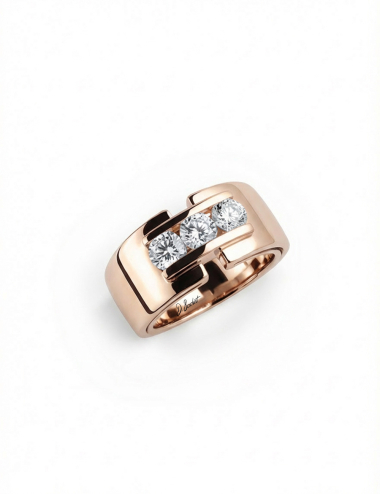 Bague large en or rose sertie de trois diamants blancs, design joaillier contemporain signé D.Bachet.