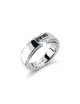 Men’s platinum ring set with three black diamonds, architectural design by D.Bachet.