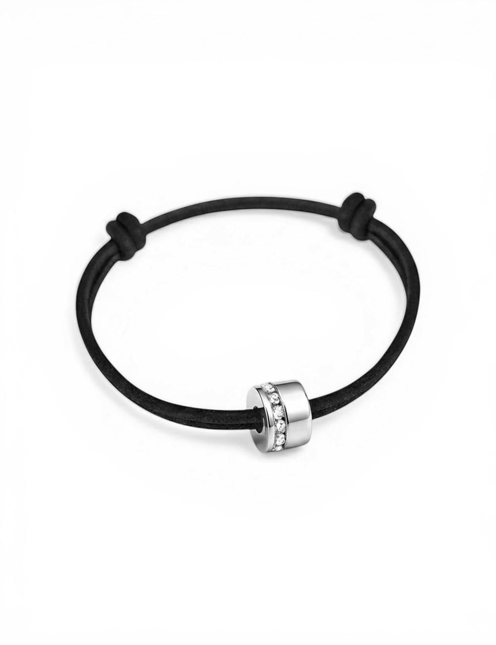 Sweet Side of Love women's white diamond bracelet in 18k gold on adjustable black cord.