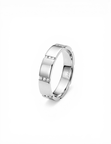 Modern women's wedding band in platinum with eight rows of white diamonds, featuring a sophisticated design.