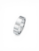 Bridge to Unity wedding band in platinum, featuring a graphic design with white diamonds.