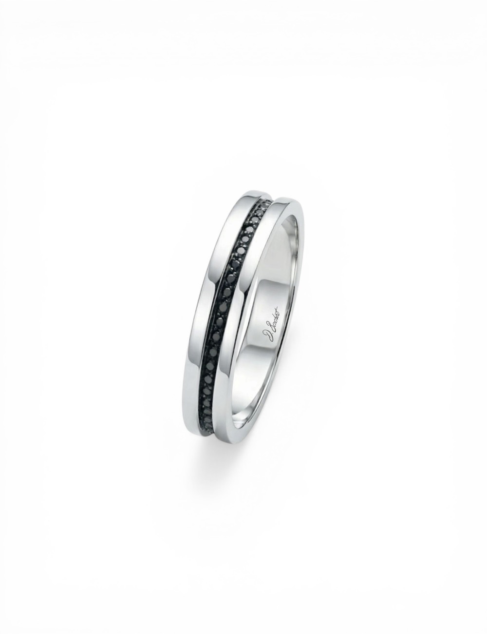 Men's platinum black diamond wedding band Sense of Light 4,5mm