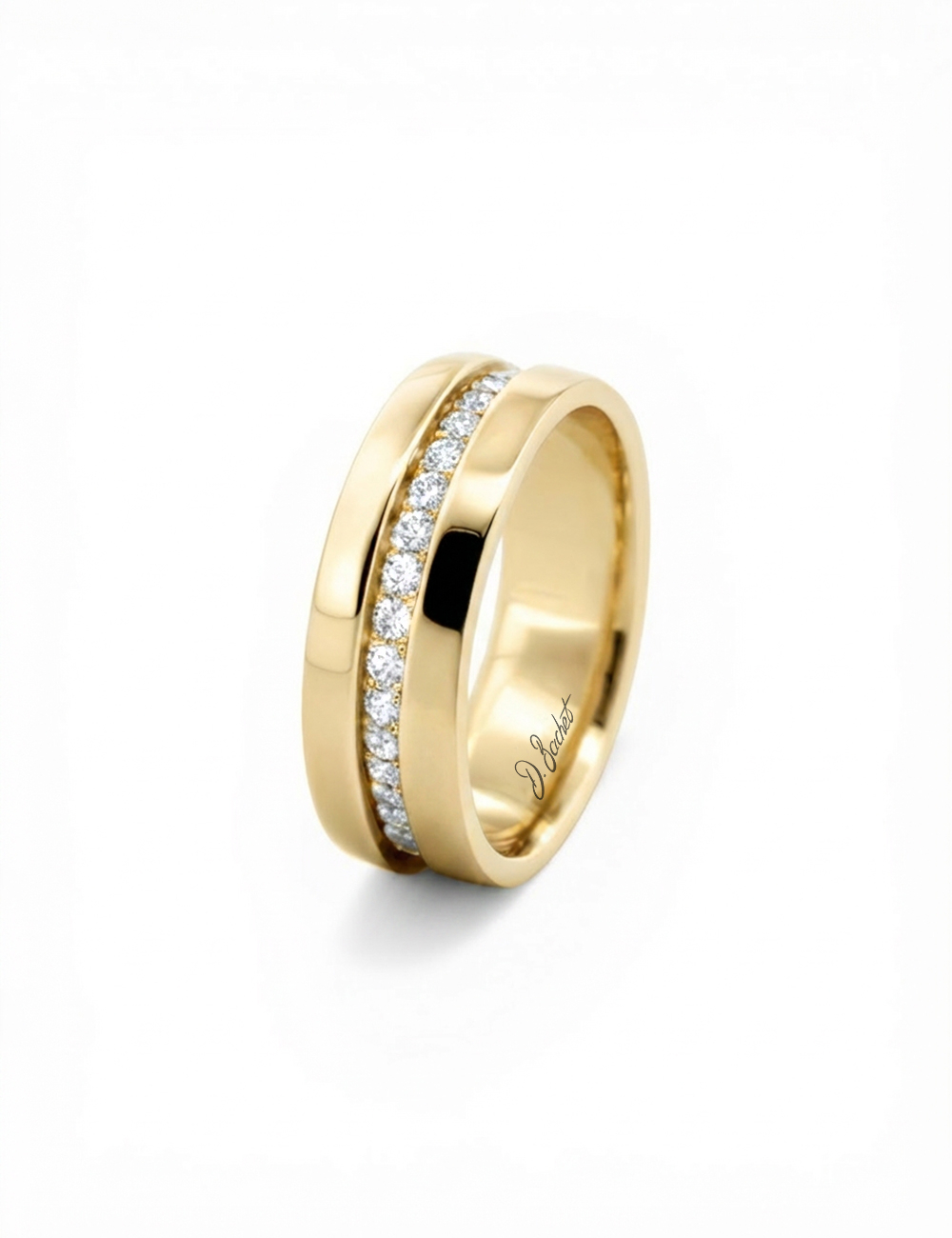 Women's yellow gold white diamond wedding band 7mm Sense of Light D.Bachet.