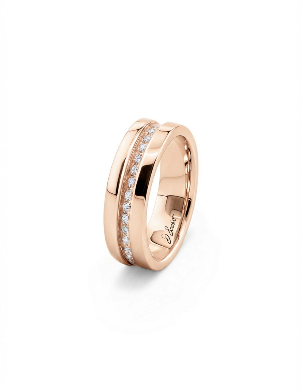Women's modern rose gold white diamond wedding band 6mm Sense of Light.