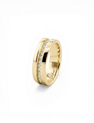 Women's yellow gold white diamond wedding band 6mm Sense of Light.