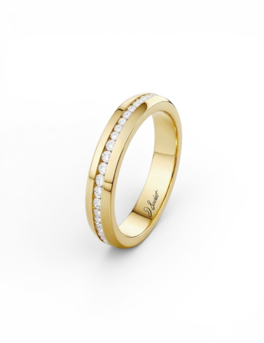 Women’s yellow gold 18k wedding band set with natural white diamonds, 4 mm, A Way to Love D.Bachet.