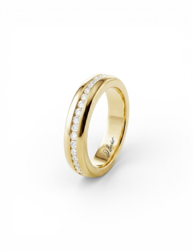 Yellow gold 18k wedding band set with full circle of natural white diamonds, 4.5 mm, A Way to Love D.Bachet.