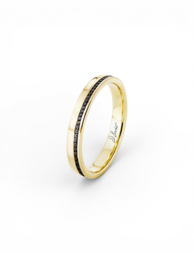 Yellow gold 18k wedding band set with a line of black diamonds, 3 mm, Sweet Side of Love D.Bachet.