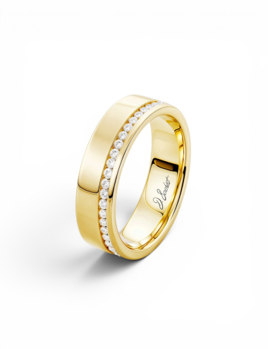 Sweet Side of Love luxury yellow gold and white diamonds full eternity wedding band for women, 6mm width – D.Bachet.