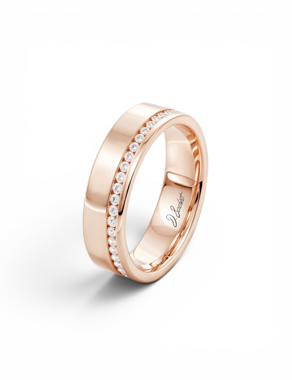 Sweet Side of Love luxury rose gold and white diamonds full eternity wedding band for women, 6mm width – D.Bachet.
