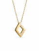 Pendentif losange ajouré en or jaune pour femme, serti de diamants blancs sur un côté, avec sa chaîne assortie.