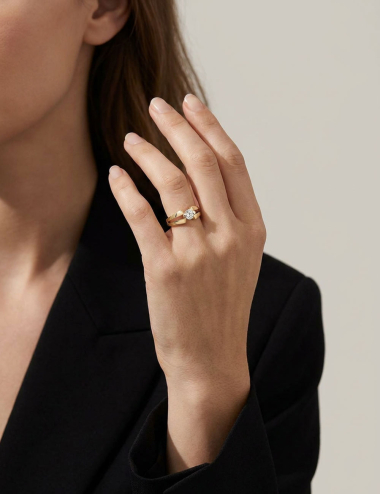 Sweet Side modern solitaire ring in 18k yellow gold with a 0.50 carat natural white diamond.