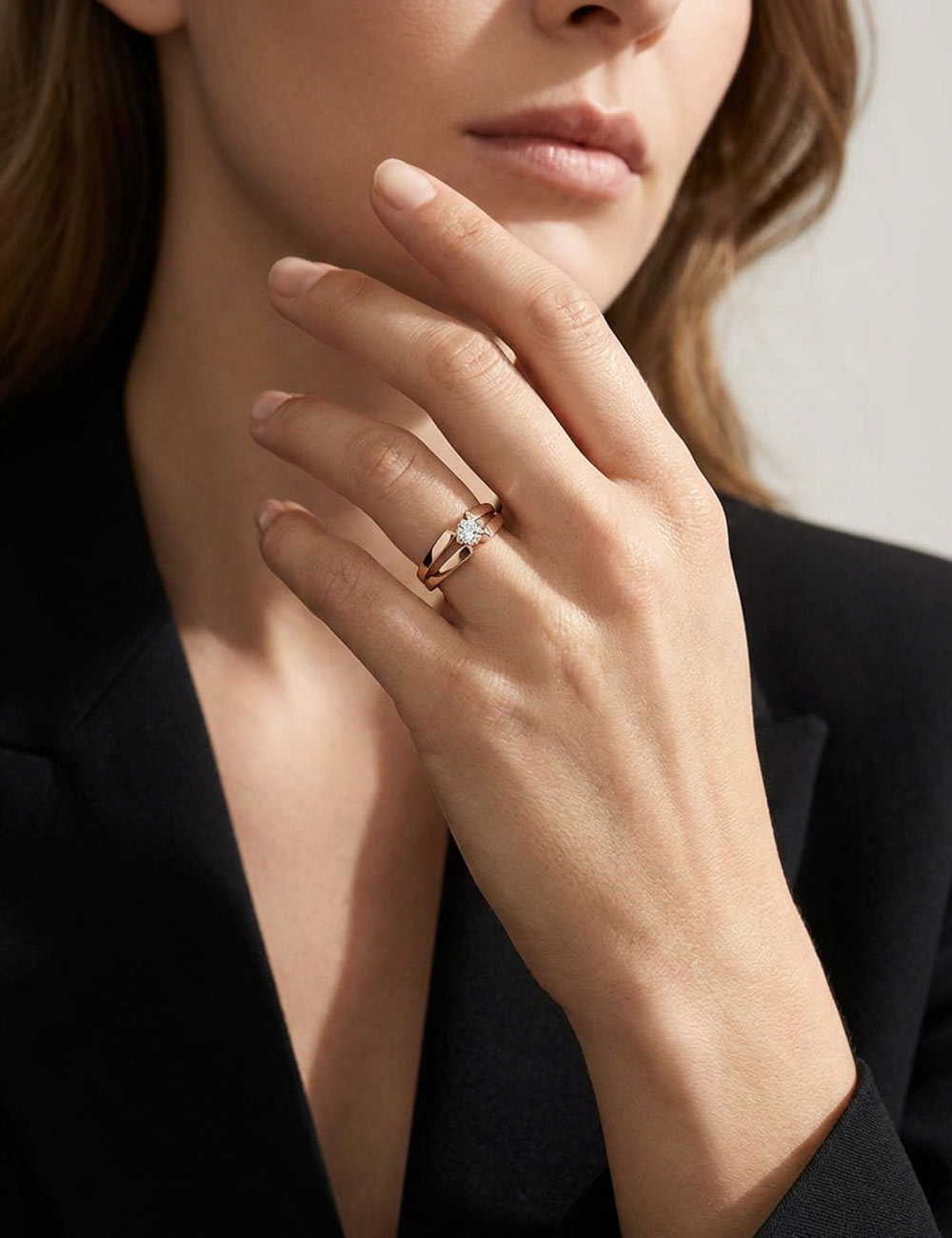 Bague solitaire moderne Sweet Side en or rose avec diamant blanc naturel de 0,50 carat.