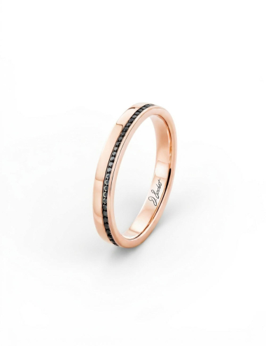 D.Bachet Sweet Side of Love rose gold wedding band with black diamonds, luxury women's ring.