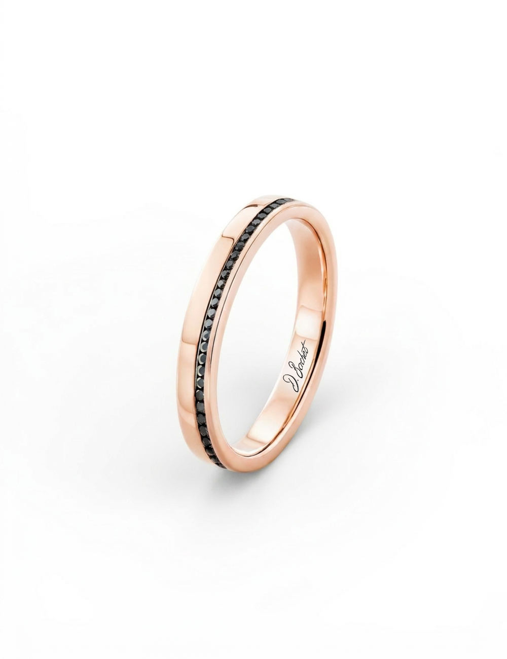 D.Bachet Sweet Side of Love rose gold wedding band with black diamonds, luxury women's ring.