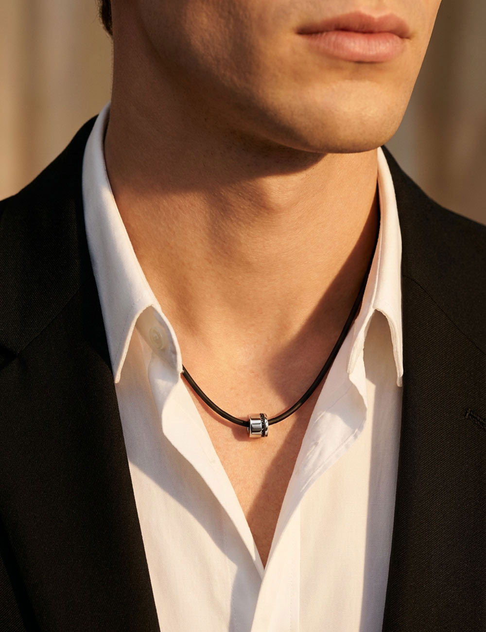 Men's pendant Sweet Side of Love in white gold and black diamonds, bold, modern style, contemporary luxury.