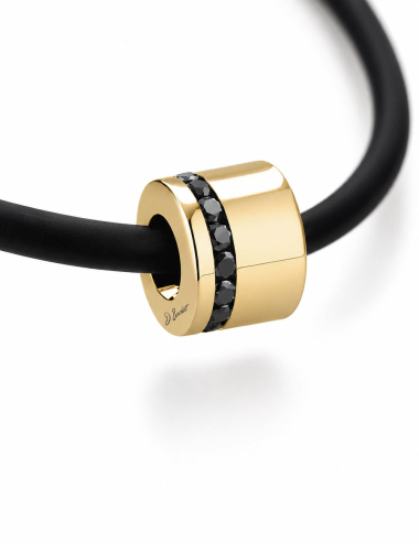 Pendentif homme D.Bachet Sweet Side of Love en or jaune 18 carats, diamants noirs et cordon en silicone noir.