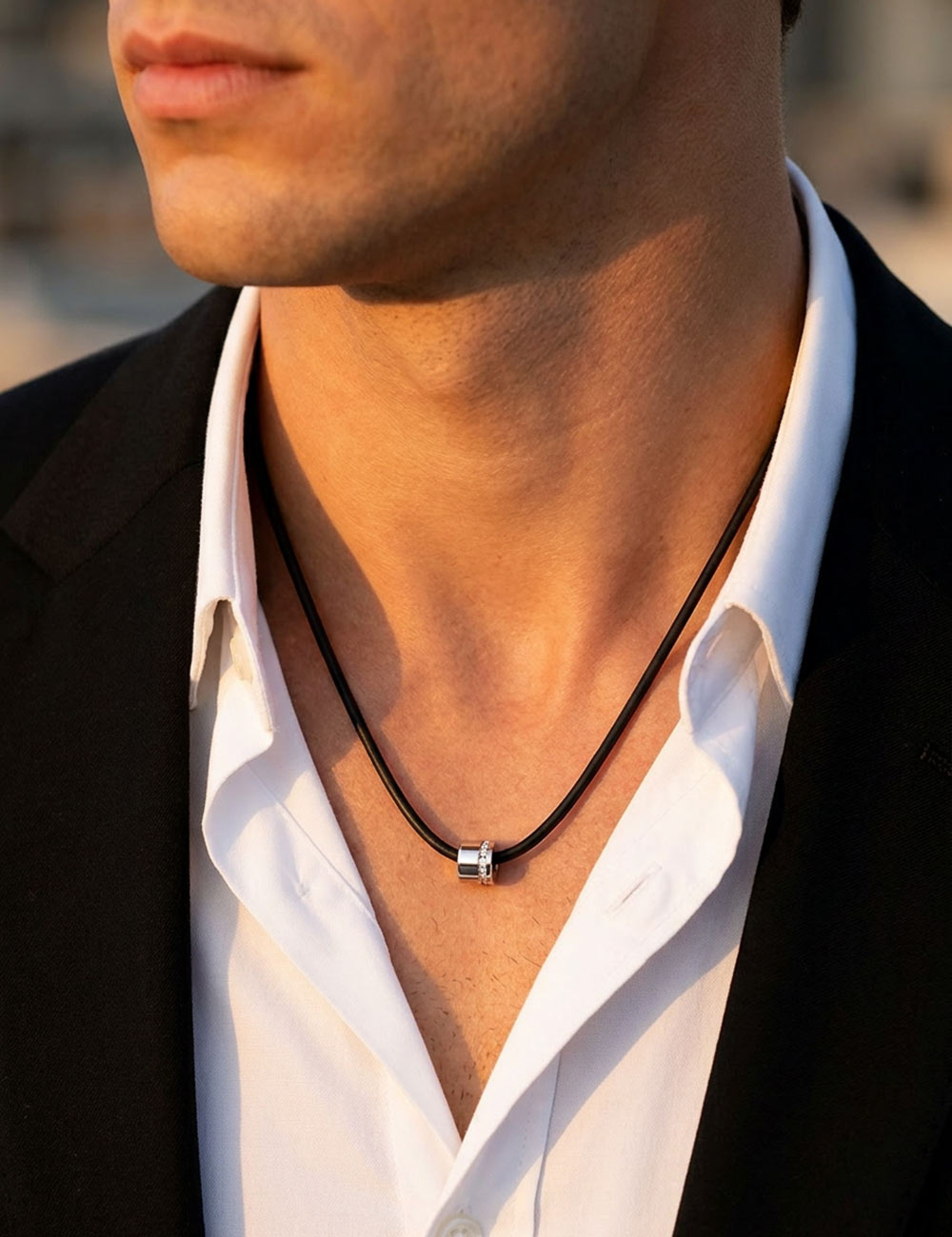 D.Bachet Sweet Side of Love luxury men's pendant in 18k white gold set with white diamonds.