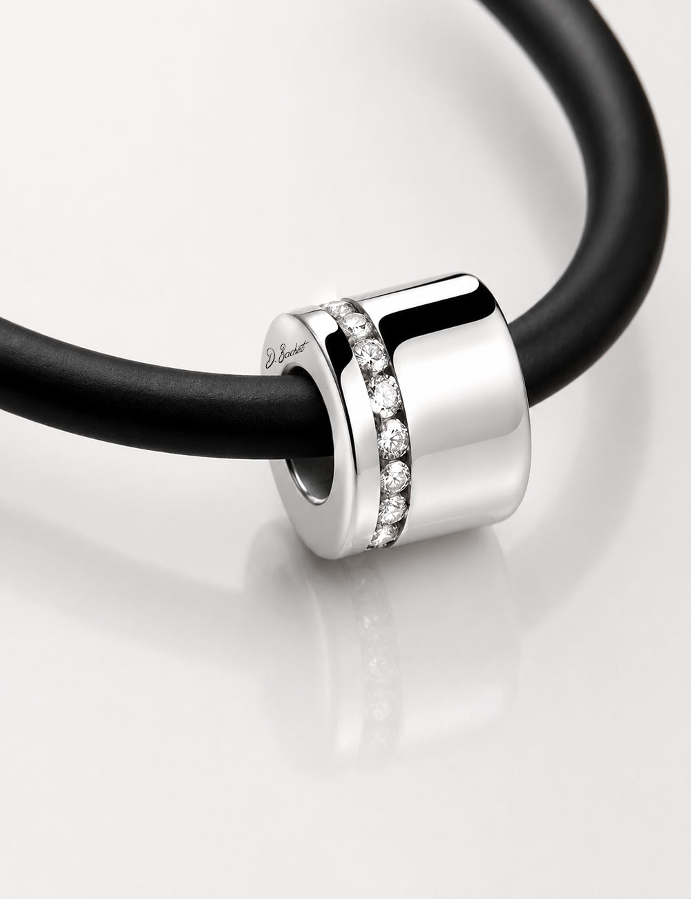 D.Bachet Sweet Side of Love luxury men's pendant in 18k white gold set with white diamonds.