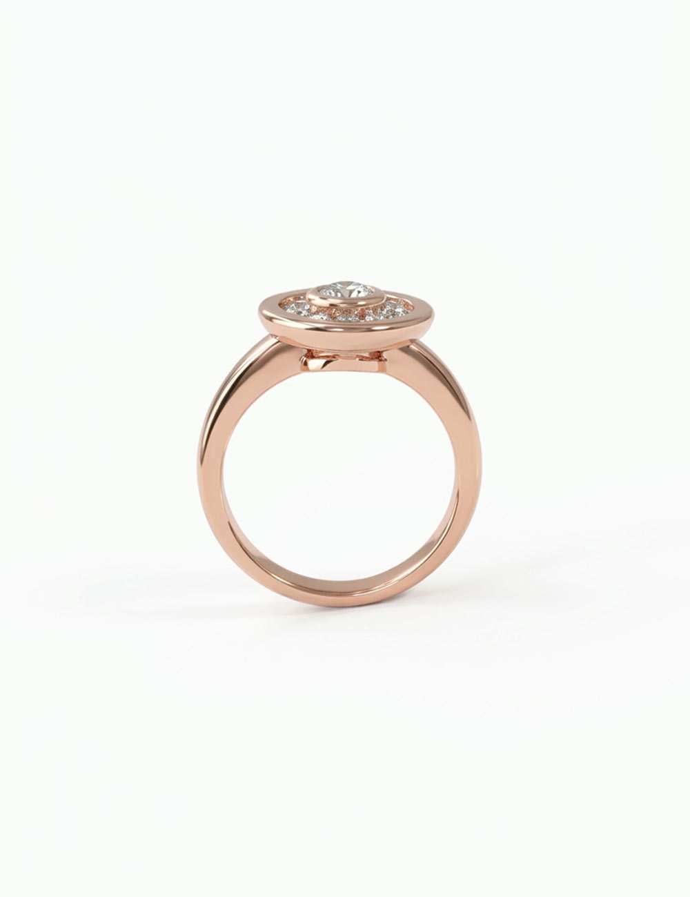 Bague Allure en or rose 18 carats sertie de diamants blancs, vue trois-quarts sur fond blanc.