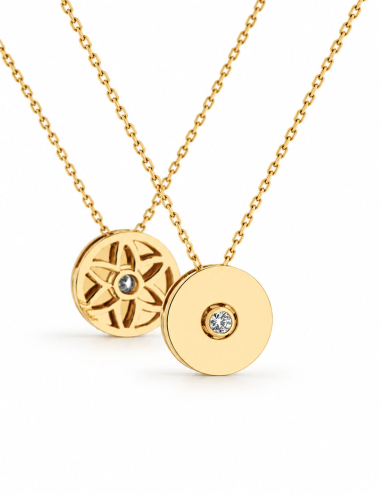 Pendentif Monade en or jaune 18 carats et diamant blanc, vue recto verso.