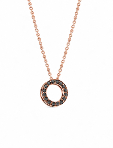Pendentif Cercle en or rose 18 carats serti de diamants noirs.