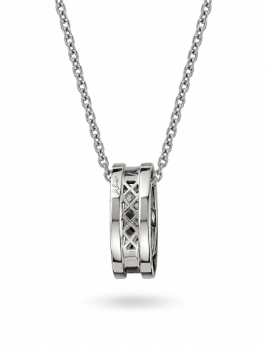 White gold pendant with black diamonds, back view with openwork structure and architectural design by D.Bachet.