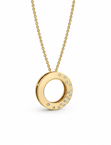 Cascade pendant in 18k yellow gold set with white diamonds, on a yellow gold chain.