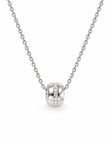 A Way to Love pendant in 18k white gold channel-set with white diamonds, on a white gold chain.