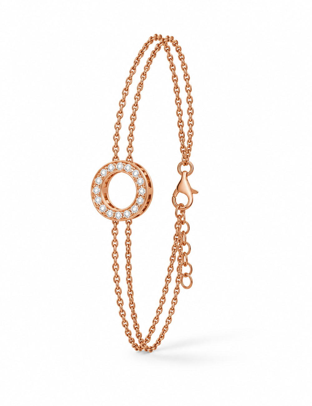Cercle women’s circle bracelet in 18k rose gold with white diamonds.