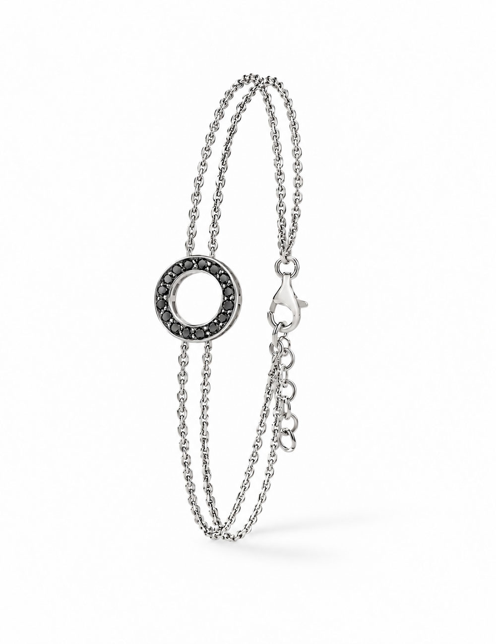 Bracelet Cercle femme en or blanc 18 carats et diamants noirs.