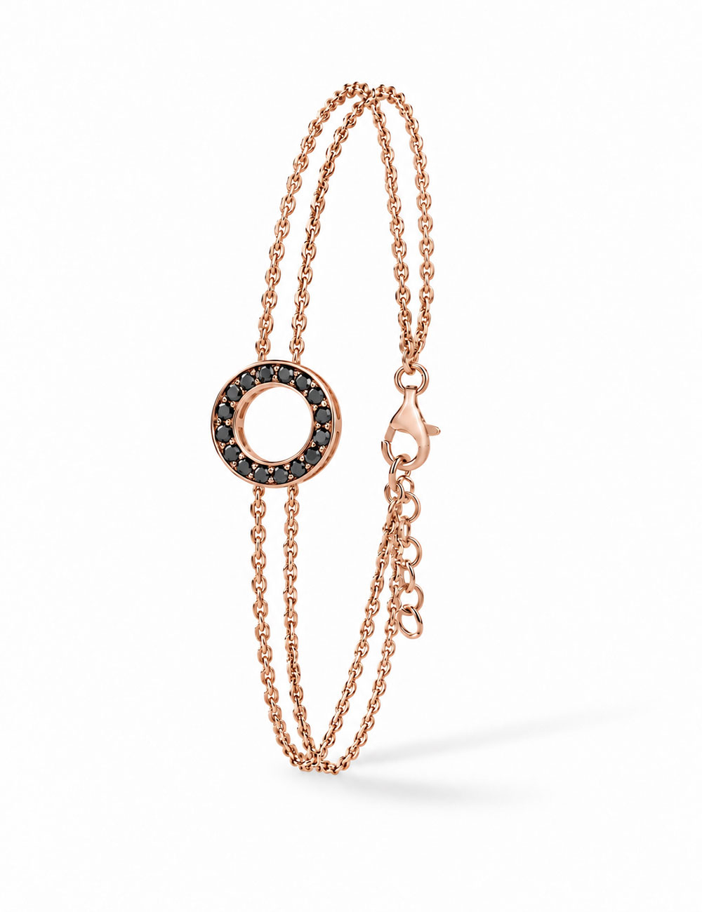 Cercle women’s circle bracelet in 18k rose gold with black diamonds.