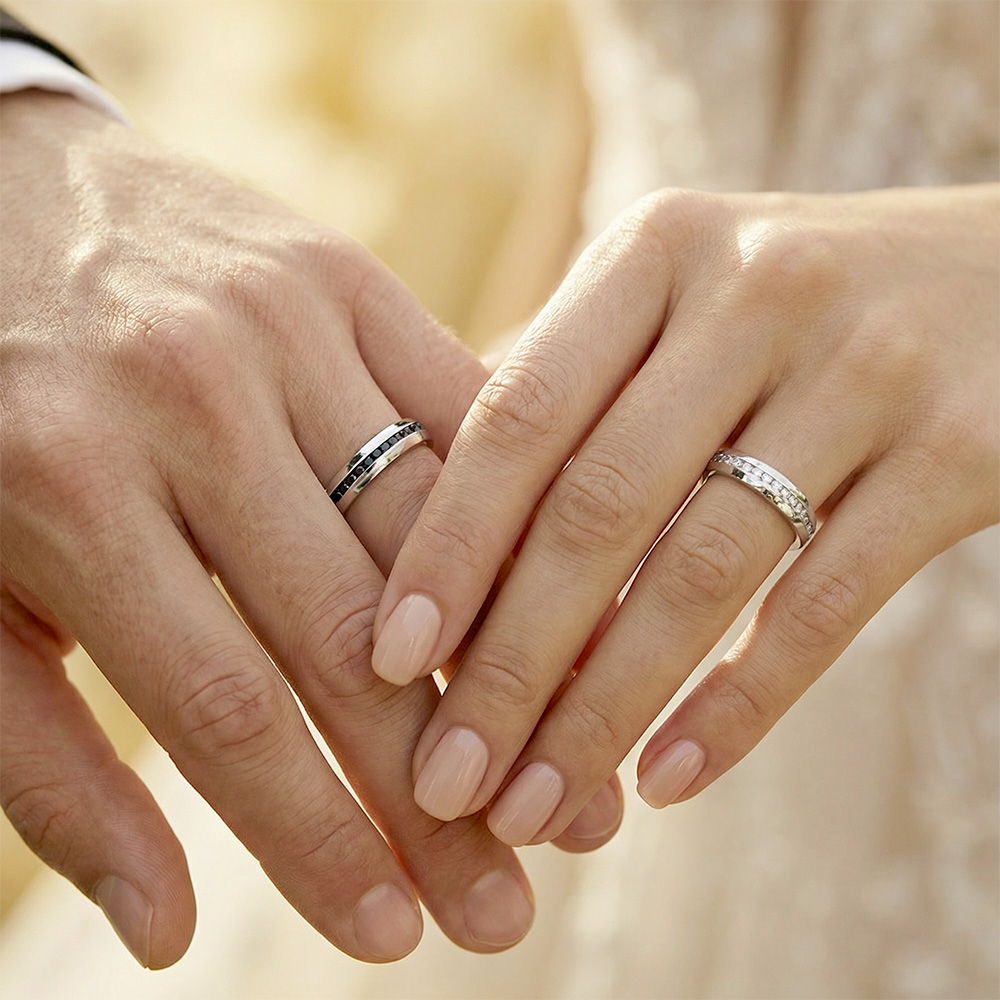 Alliance de mariage duo en diamants blancs et noirs