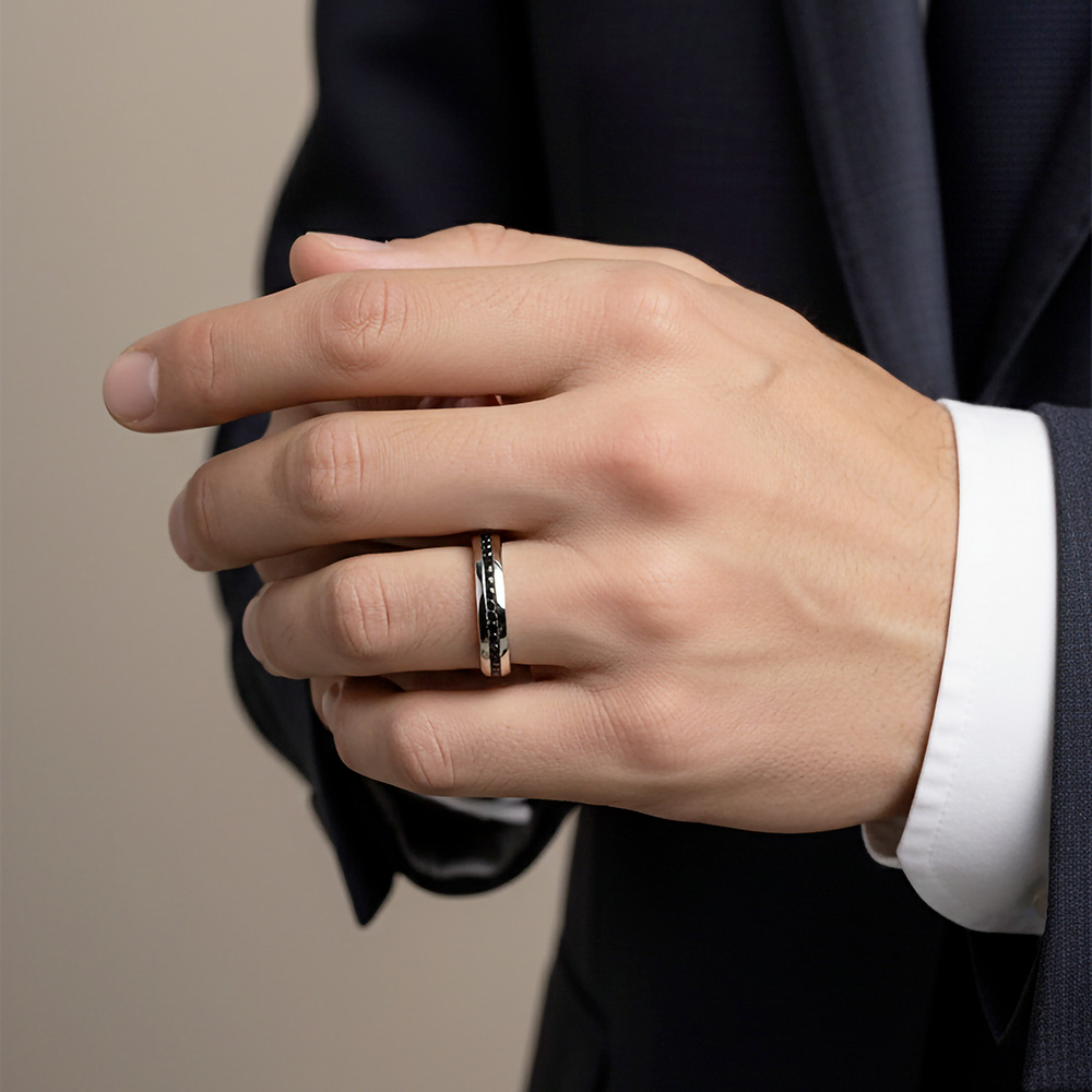 Alliance homme diamants noirs