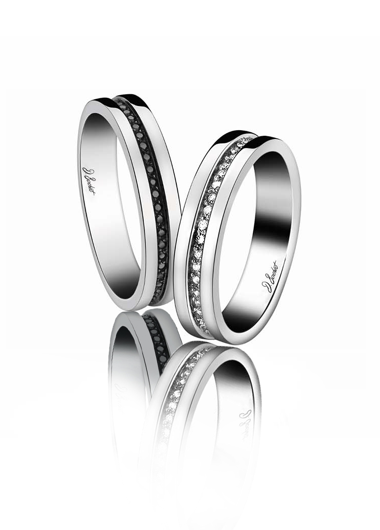 Couple d'alliances diamants blancs et diamants noirs 