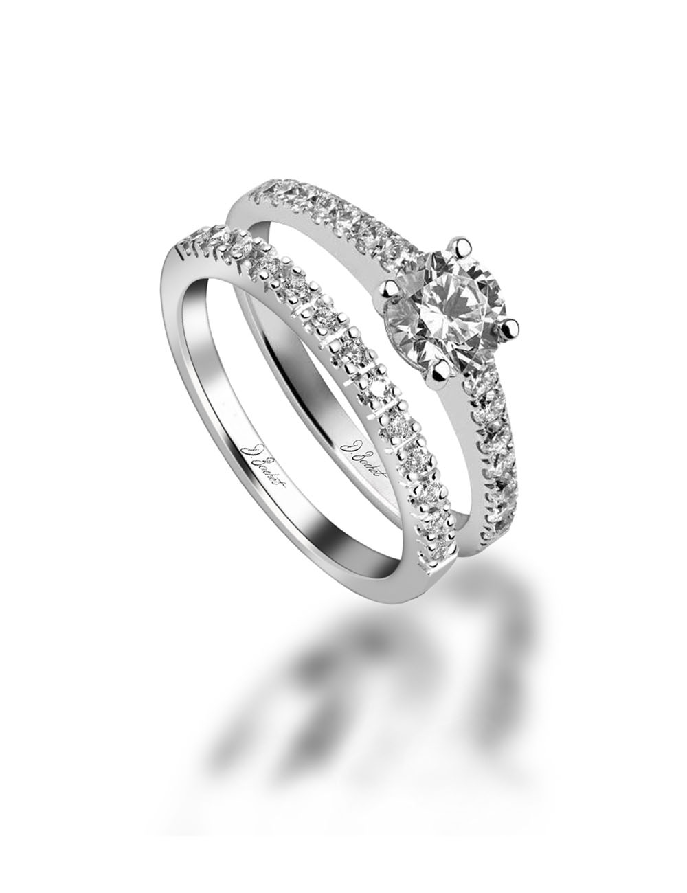 Ensemble Solitaire Diamant et Alliance Griffes Diamants Blancs