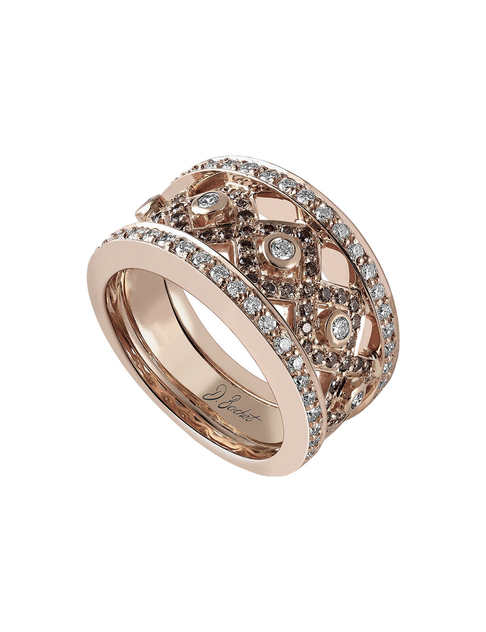 Bague femme originale diamants blancs et bruns