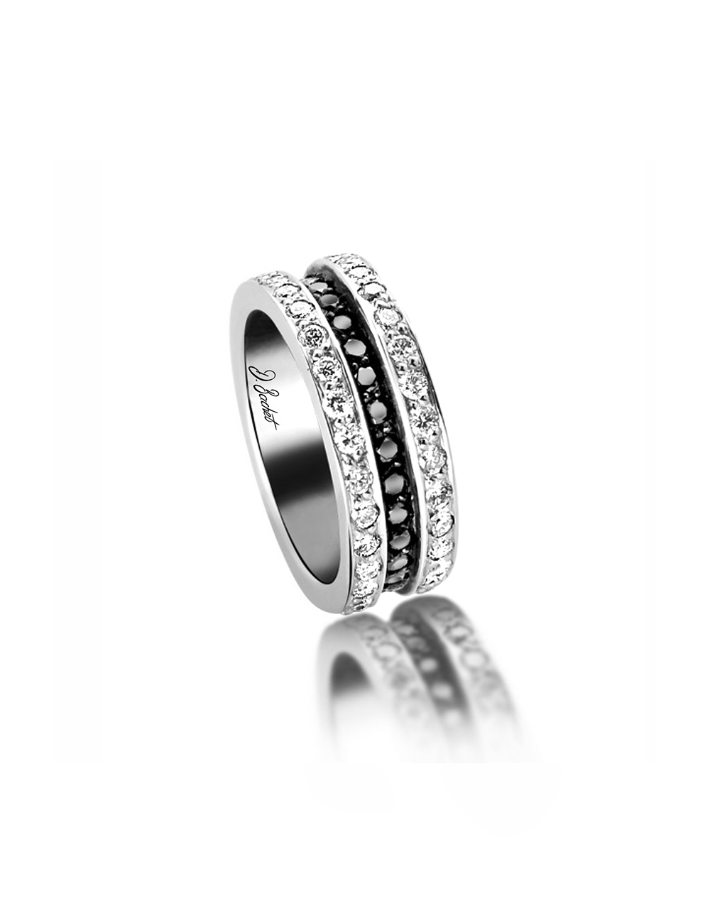 Alliance femme moderne en platine, diamants blancs et diamants noirs