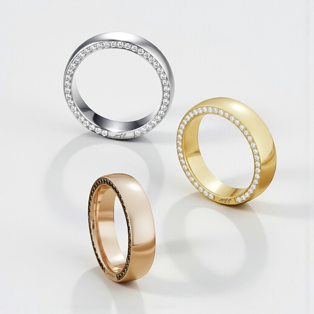 Alliance originales de forme suiffée sertie de diamants sur les tranches