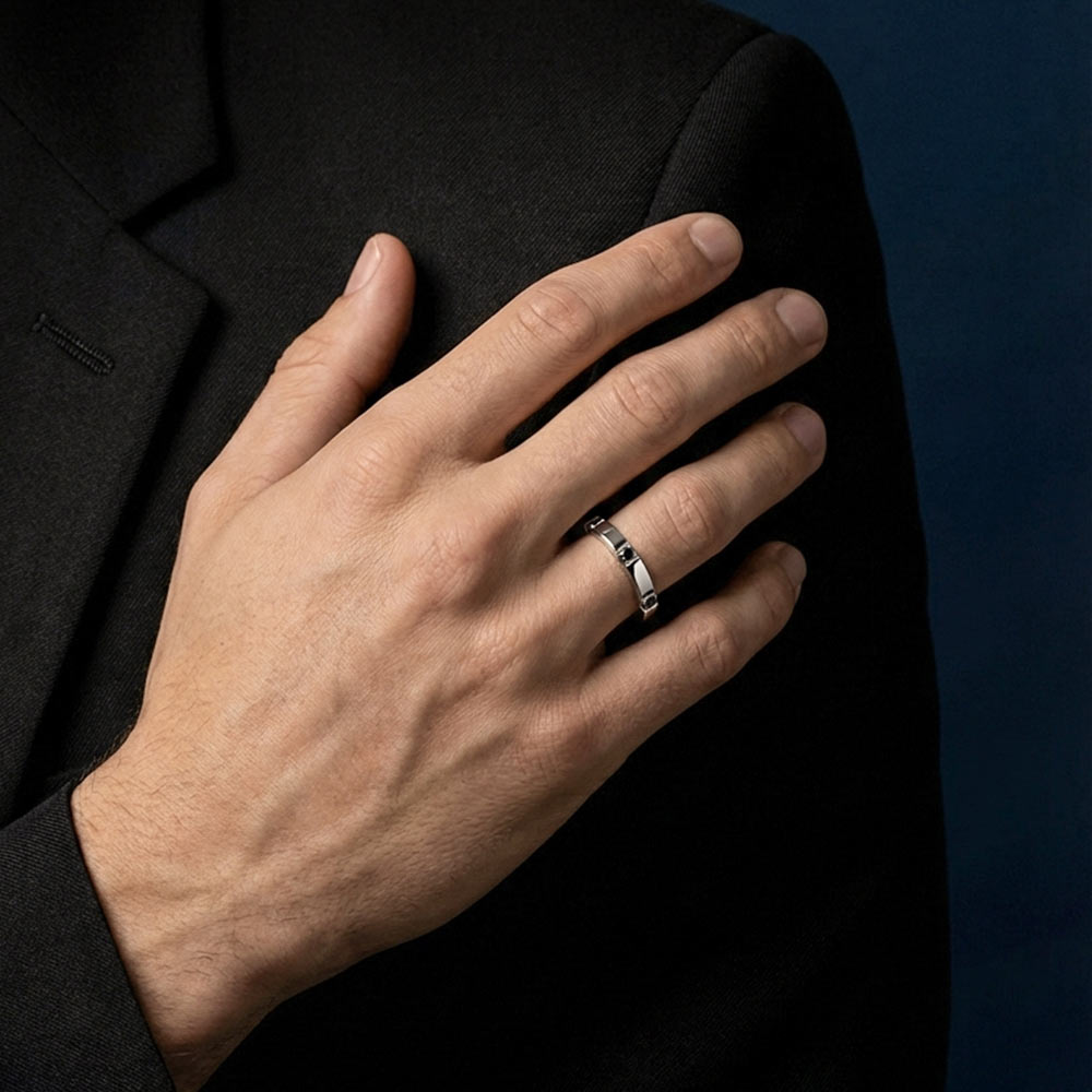 Alliance homme diamant noir en platine D.Bachet Gravity