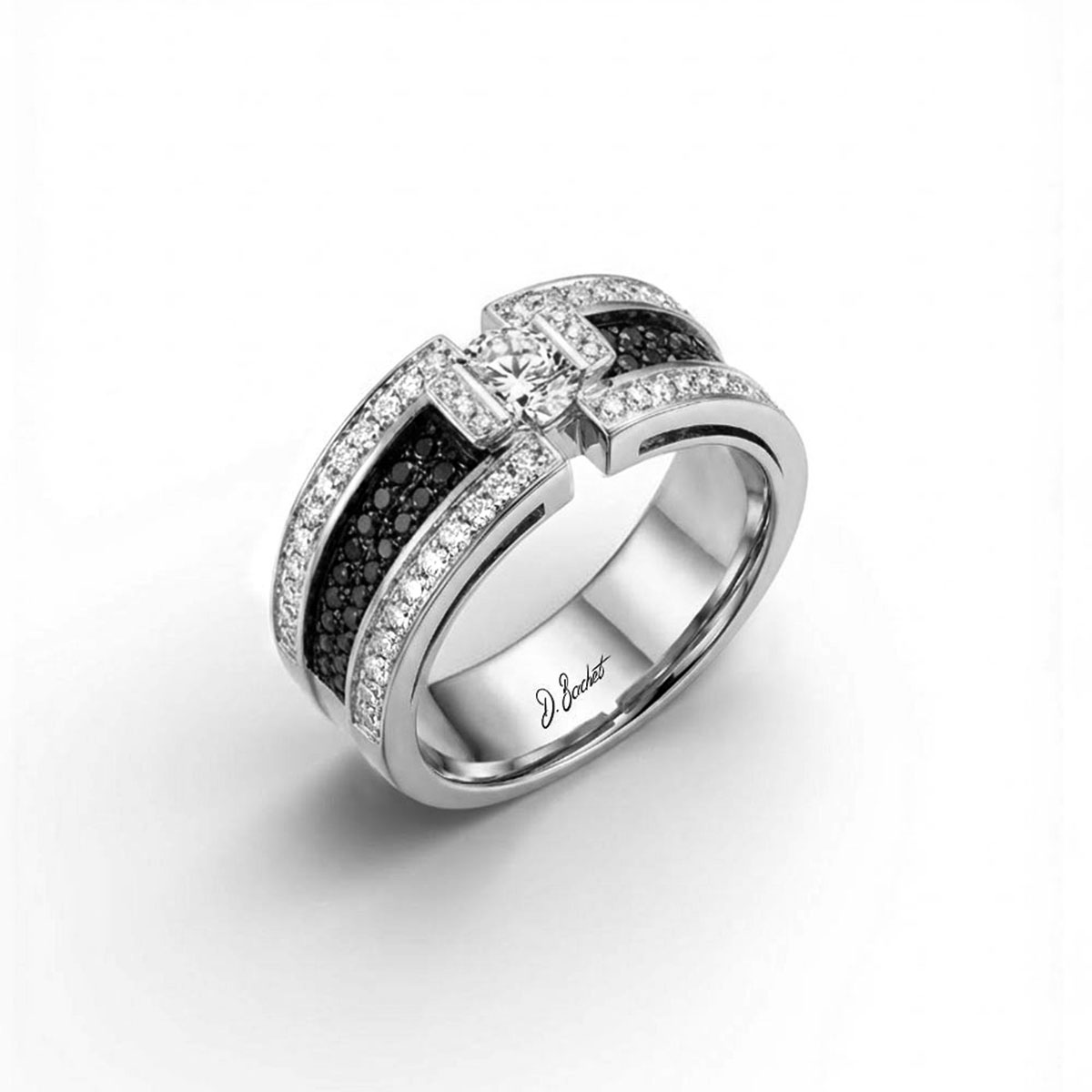 Bague de fiançailles diamant blanc serti barrette BlackLight Sparkle – D.Bachet