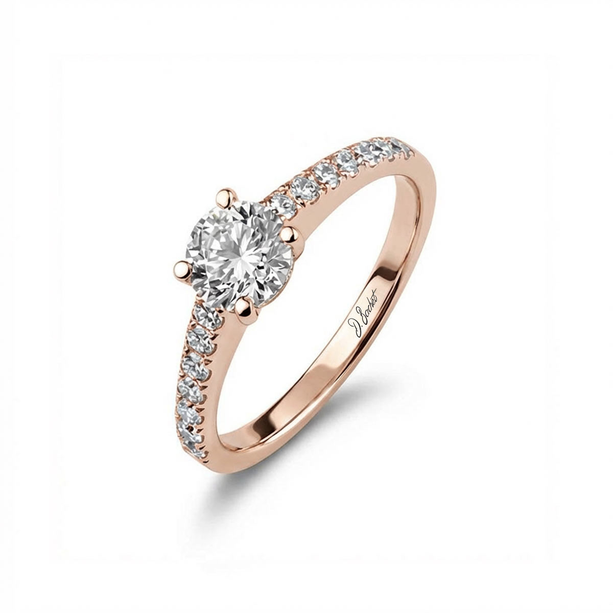 Bague de fiançailles solitaire accompagné en or rose 18 carats avec diamant central – D.Bachet