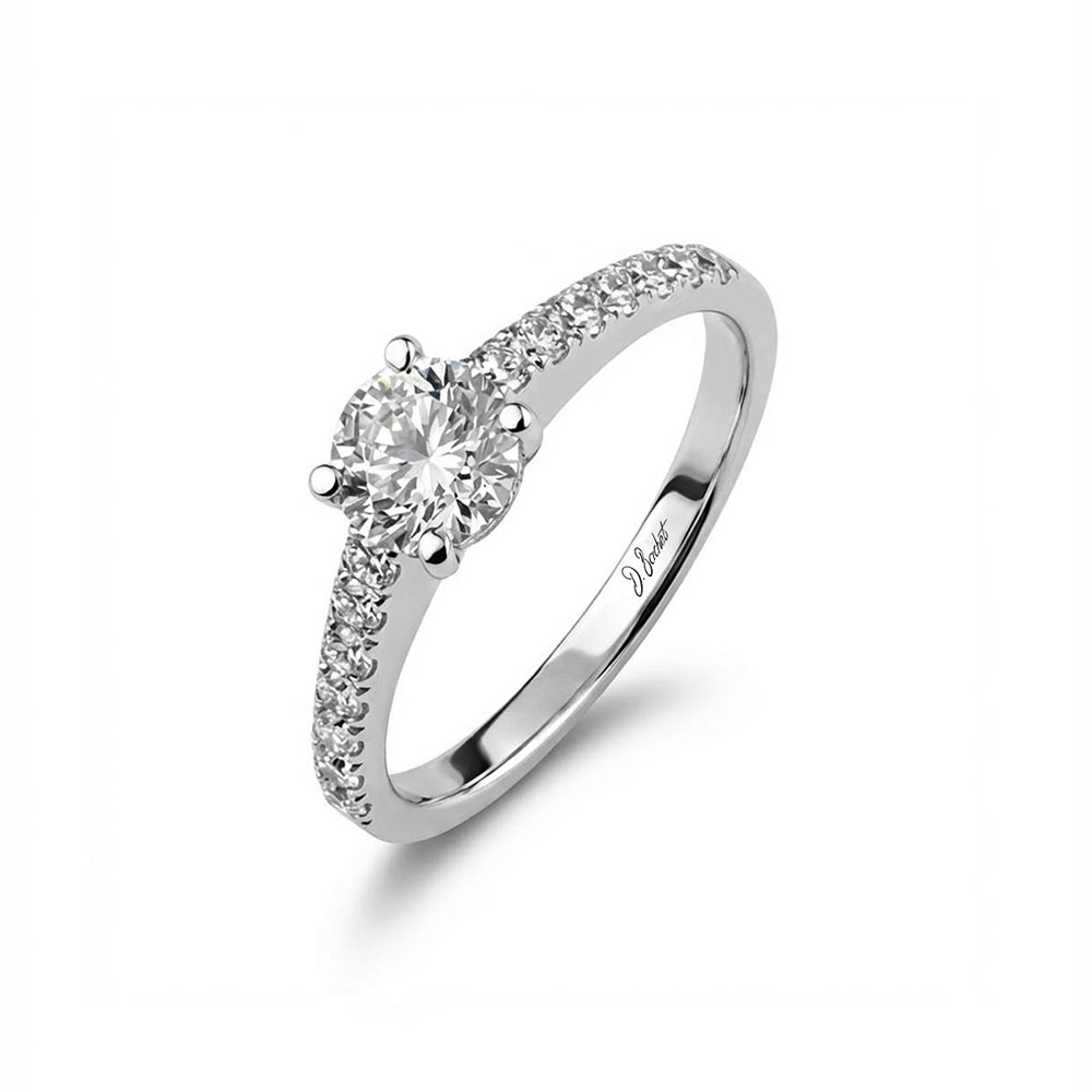 Bague de fiançailles solitaire accompagné diamant blanc naturel 0,50 carat