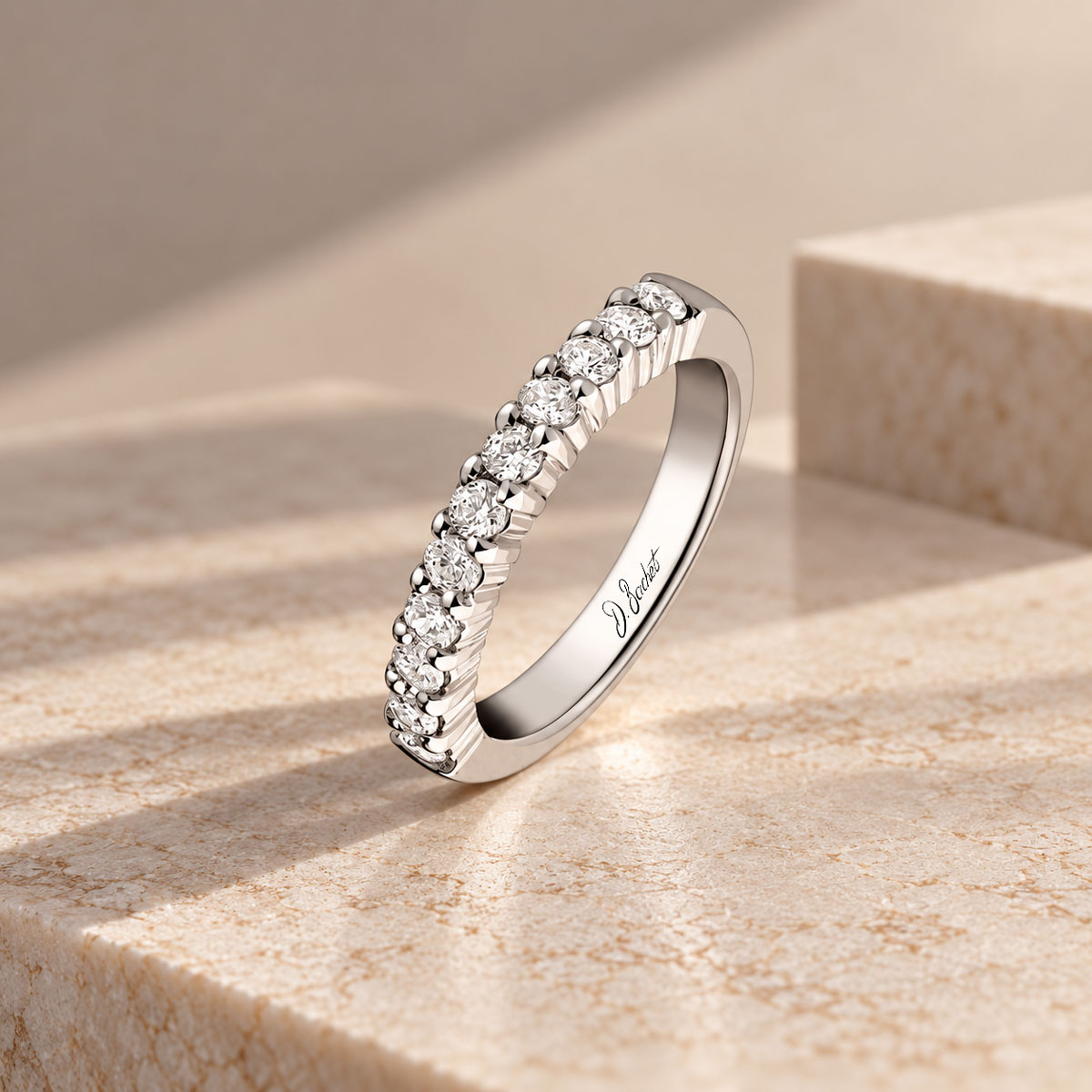 D.Bachet white gold women’s wedding band set with diamonds.