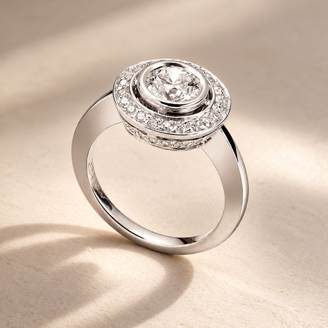 D.Bachet platinum engagement ring with a 0.80-carat center diamond and diamond-set basket.