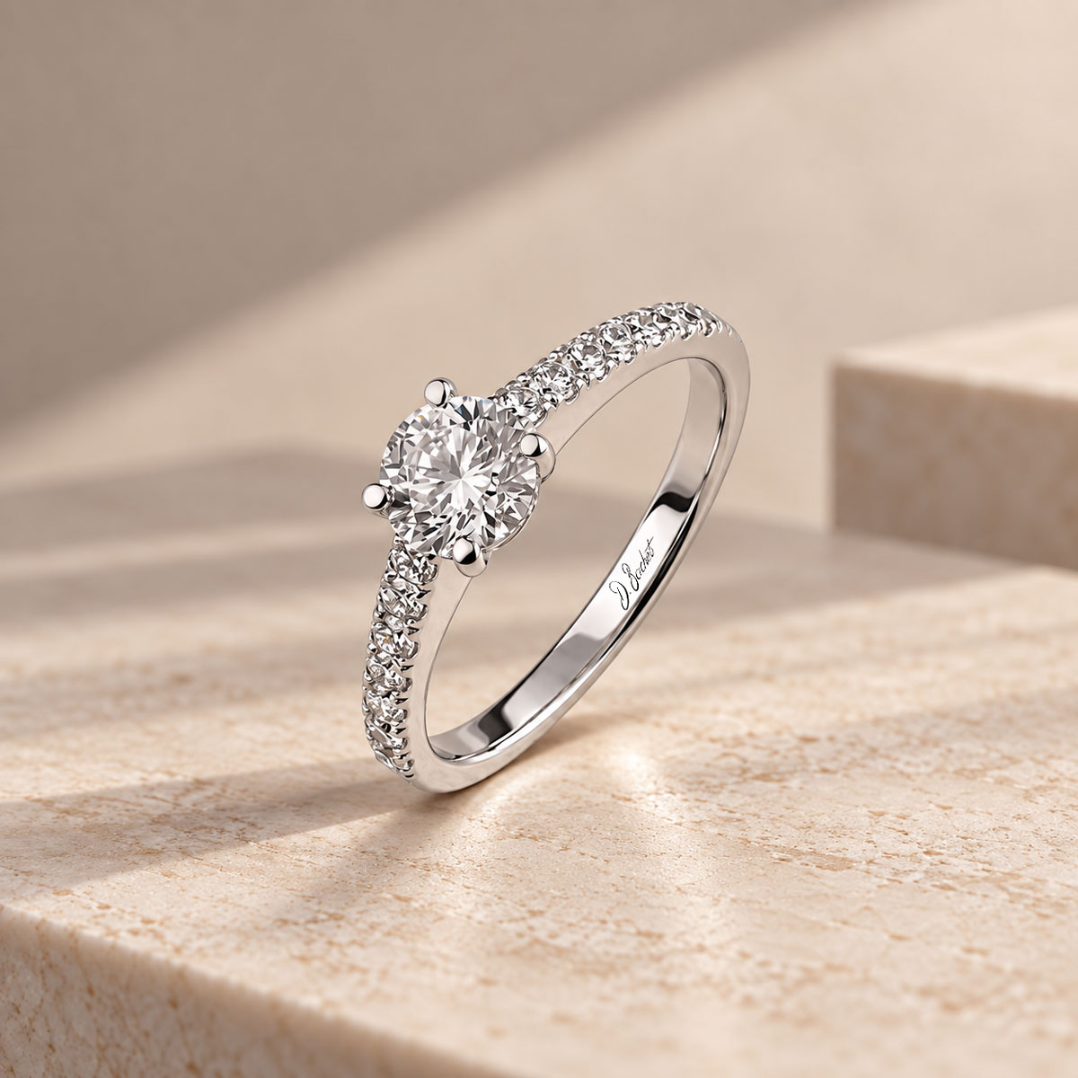 D.Bachet pavé solitaire engagement ring set with diamonds.