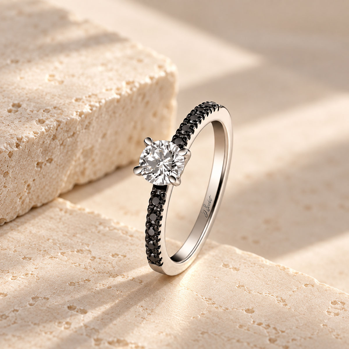 
D.Bachet Evidence engagement ring with a 0.50-carat white diamond and black diamonds.