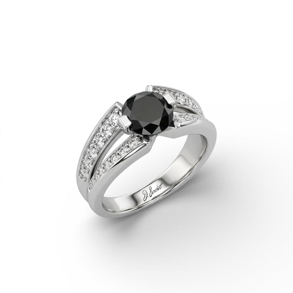 Solitaire diamant noir monture ouverte bague de fiançailles D.Bachet